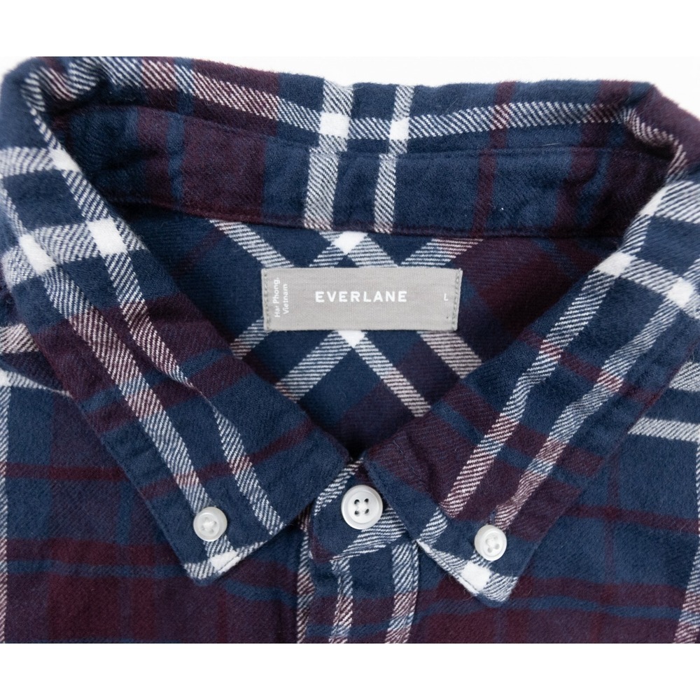 Everlane Shirt Mens Large Blue Button Down Flannel Collared Pockets Check Adult - Picture 5 of 12